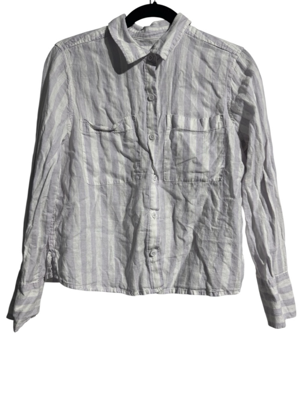 Lola River Linen Blend Stripe Button-Up Top Size Small Cozy Casual Minimalist
